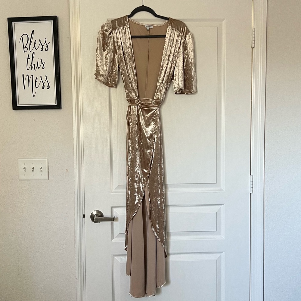 Champagne Velvet Wrap Dress